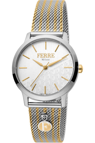 Front view of Ferre Milano FM1L152M0101 Grey Dial Gold Stainless Steel Womens Watch on white background