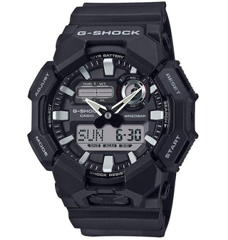 Front view of Casio New Rugged Basic Analog-Digital A With 10-Year Battery GA-010-1AER Mens Watch on white background