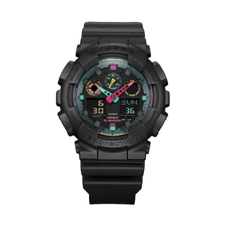 Angle shot of Casio G-Shock GA-100MF-1AER Black Resin Mens Watch on white background