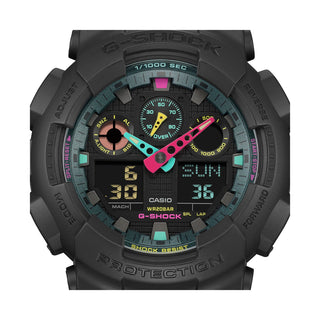 Angle shot of Casio G-Shock GA-100MF-1AER Black Resin Mens Watch on white background