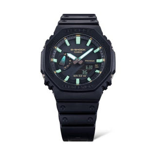 Angle shot of Casio G-Shock GA-2100RC-1AER Black Resin Mens Watch on white background