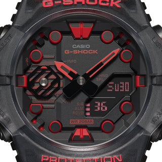 Angle shot of Casio G-Shock GA-B001G-1AER Red Dial Grey Resin Mens Watch on white background