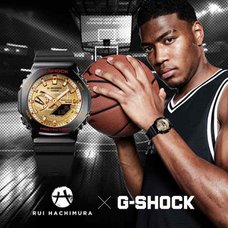 Angle shot of Casio Oak Tough Solar Bluetooth Rui Hachimura Limited Edition Special Pack GBM-2100RH-1AER Mens Watch on white background