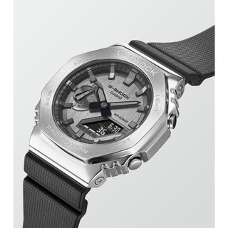 Angle shot of Casio Oak Metal Covered Steel GM-2100-1AER Mens Watch on white background