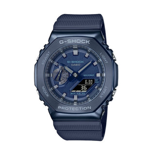 Front view of Casio G-Shock GM-2100N-2AER Blue Resin Mens Watch on white background