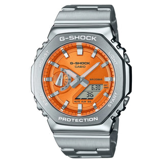 Front view of Casio Oak G-Steel Vivid Orange GM-2110D-4AER Mens Watch on white background