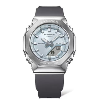 Angle shot of Casio Mini Oak G-Steel Light Blue GM-S2110-2AER Womens Watch on white background