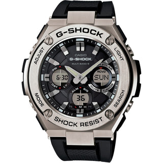 Front view of Casio G-Shock GST-W110-1AER Black Resin Mens Watch on white background