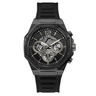 Front view of Guess Momentum GW0263G4 Black Dial Mens Watch on white background