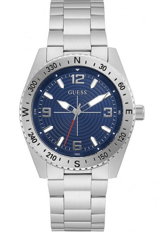 Front view of Guess GW0327G1 Blue Dial Grey Stainless Steel Mens Watch on white background