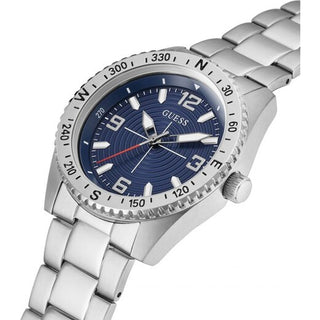 Angle shot of Guess GW0327G1 Blue Dial Grey Stainless Steel Mens Watch on white background