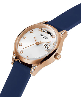 Angle shot of Guess Mini Aura GW0356L1 Womens Watch on white background