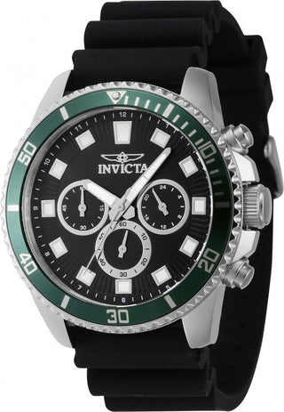 Front view of Invicta Pro Diver Chronograph INV46086 Black Silicon Mens Watch on white background