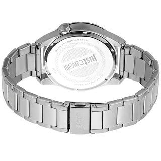 Angle shot of Just Cavalli Relaxed JC1G217 Casuale JC1G217M0055 Grey Stainless Steel Mens Watch on white background