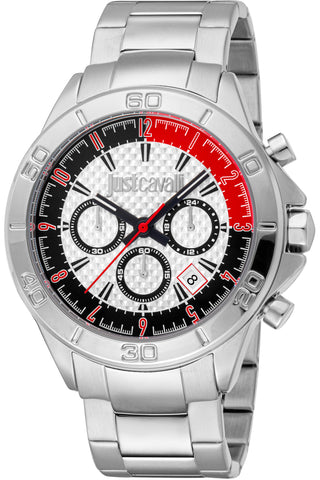 Front view of Just Cavalli Young JC1G261 Lit Chronograph JC1G261M0245 Grey Stainless Steel Mens Watch on white background