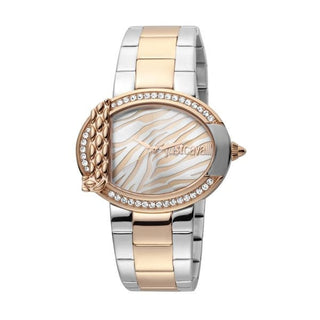 Front view of Just Cavalli C by JC JC1L111M0125 Grey Dial Rose Gold Stainless Steel Womens Watch on white background