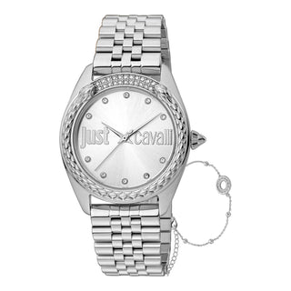 Front view of Just Cavalli SET JC1L195 Brillante JC1L195M0045 Grey Stainless Steel Womens Watch on white background