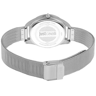 Angle shot of Just Cavalli Animalier JC1L210 Pantera JC1L210M0035 Grey Stainless Steel Womens Watch on white background