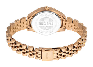 Angle shot of Just Cavalli Animalier JC1L210 Pantera JC1L210M0165 Rose Gold Stainless Steel Womens Watch on white background