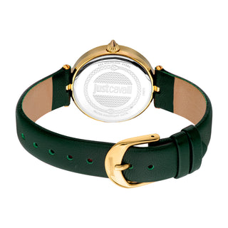 Angle shot of Just Cavalli Animalier JC1L237 Creazione JC1L237L0025 Green Leather Womens Watch on white background