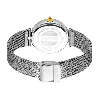 Angle shot of Just Cavalli Animalier JC1L237 Creazione JC1L237M0085 Grey Stainless Steel Womens Watch on white background