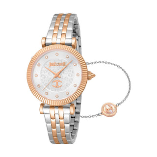 Front view of Just Cavalli SET JC1L266 Unleashed JC1L266M0065 Grey Stainless Steel Womens Watch on white background