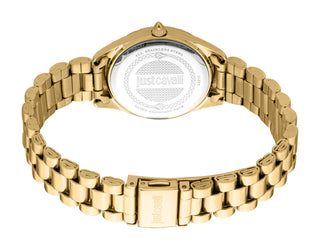 Angle shot of Just Cavalli Pacentro Collection JC1L267M0065 Gold Stainless Steel Womens Watch on white background