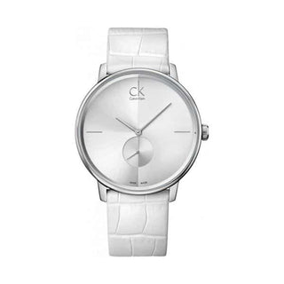 Front view of Calvin Klein Accent K2Y211K6 White Leather Womens Watch on white background