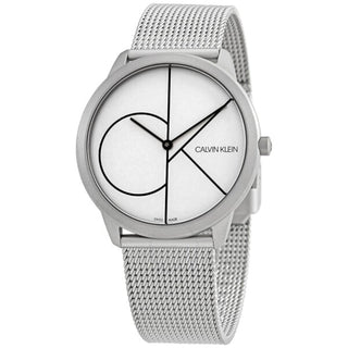 Front view of Calvin Klein Minimal K3M5115X White Dial Silver Stainless Steel Mens Watch on white background