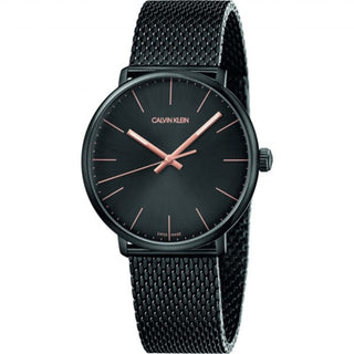 Front view of Calvin Klein High Noon K8M21421 Black Stainless Steel Mens Watch on white background