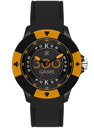 Front view of Light Time Poker Black / Orange L147GS Mens Watch on white background