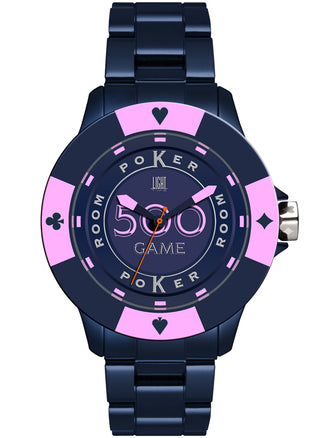 Front view of Light Time Poker Blue / Pink L147I Mens Watch on white background