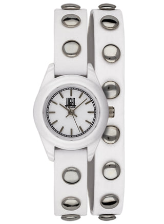 Front view of Light Time Punk White Silver L169BI Womens Watch on white background