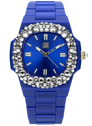 Front view of Light Time Velvet Nautilus Blue Clear Strass L512-BL-1 Womens Watch on white background