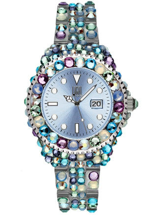 Front view of Light Time Mediterraneo Full Strass / Light Blue L603H Womens Watch on white background