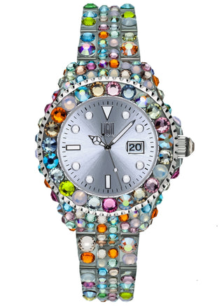 Front view of Light Time Mediterraneo Full Strass / Silver L603N Womens Watch on white background