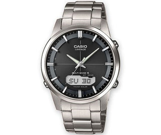 Front view of Casio Ana-Digit Multiband 6 Tough Solar LCW-M170TD-1AER Mens Watch on white background