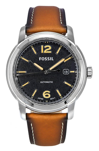 Front view of Fossil Heritage Automatic ME3233 Leather Mens Watch on white background