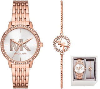 Front view of Michael Kors Melissa Special Pack + Bracelet MK1052SET Womens Watch on white background