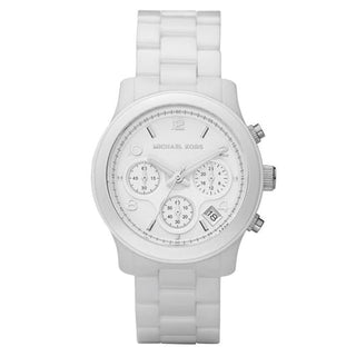 Front view of Michael Kors Runway MK5161 White Ceramic Womens Watch on white background