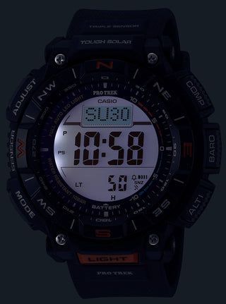 Angle shot of Casio Pro Trek Trekking Pro Solar Powered PRG-340-1ER Mens Watch on white background