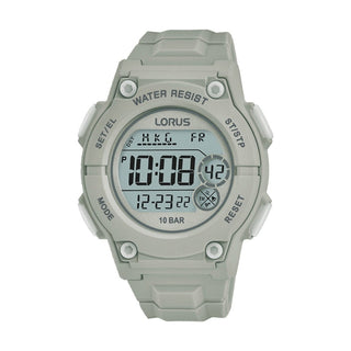 Front view of Lorus Sports R2335PX9 Grey Rubber Unisex Watch on white background