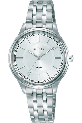 Front view of Lorus Lady RG207VX9 Grey Stainless Steel Womens Watch on white background