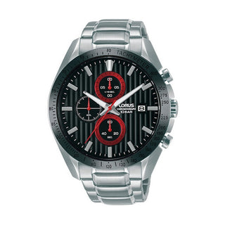 Front view of Lorus Sports Chronograph RM303HX9 Mens Watch on white background