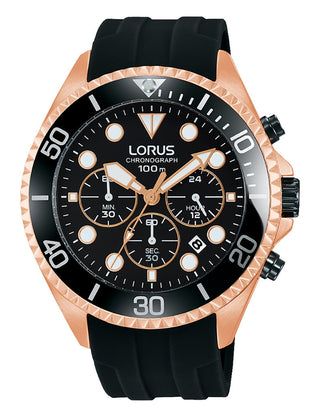 Front view of Lorus Sports Chronograph RT322GX9 Mens Watch on white background