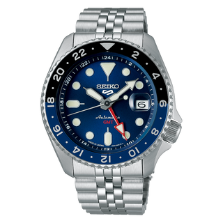 Front view of Seiko 5 Sports SSK003K1 Blue Dial Steel Stainless Steel Mens Watch on white background