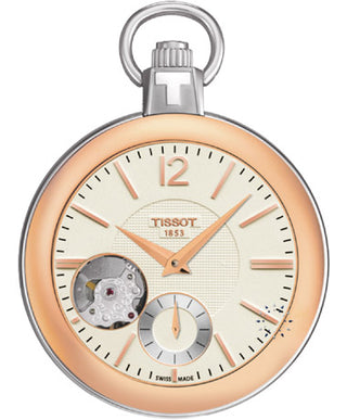 Front view of Tissot T-Pocket Skeleton T8534052926701 Mens Watch on white background