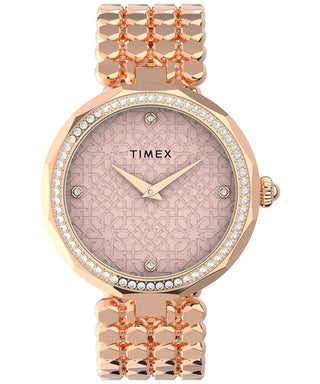 Front view of Timex Asheville TW2V02800 Pink Dial Rose Gold Metal Womens Watch on white background