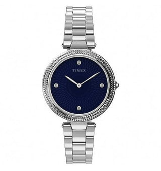 Front view of Timex Adorn TW2V24000 Blue Dial Grey Metal Womens Watch on white background