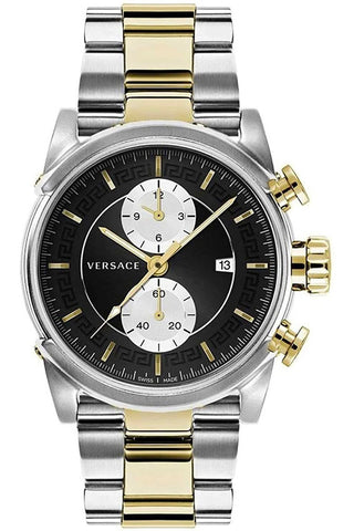 Front view of Versace Chronograph VEV400519 Grey Stainless Steel Mens Watch on white background